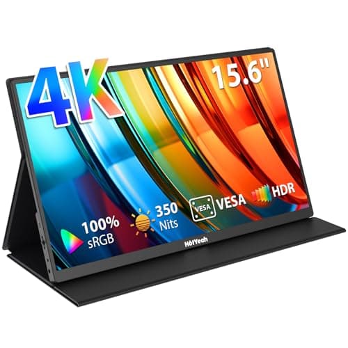 HotYeah Portable Monitor 4K, 15.6'' 3840x2160 UHD USB-C HDMI Laptop Monitor, 100% Adobe RGB HDR FreeSync External Computer Display, Travel 2nd Screen with Speakers Cover VESA