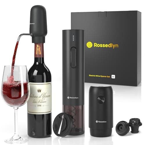 Rossedlyn Rechargeable Electric Wine Opener Gift Set - Aerator, Bottle Opener, Foil Cutter, Wine Vacuum Pump and Stoppers for Home Bar Outdoor Party