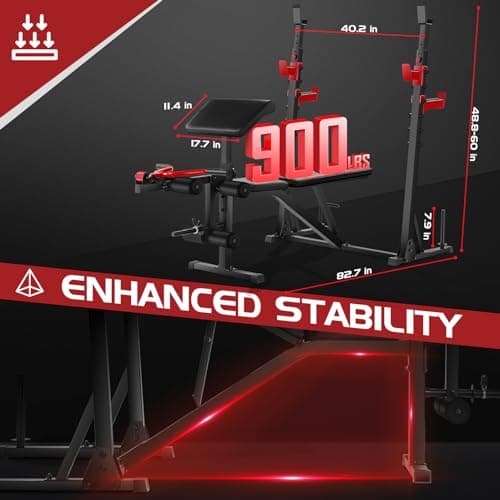 OPPSDECOR 900LBS Weight Bench Set with Squat Rack Preacher Curl Weight Bench with Leg Extension Bench Press Set Workout Bench for Home Gym Full Body Workout 5