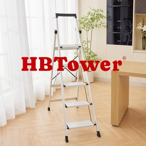 HBtower 5 Aluminum Step Ladder, Strudy Ladders for Home with Tool Tray, Anti-Slip Folding Step Stool for Adults, Light Weight Portable 330lbs Safety for Kitchen Warehouse Outdoor Work 8