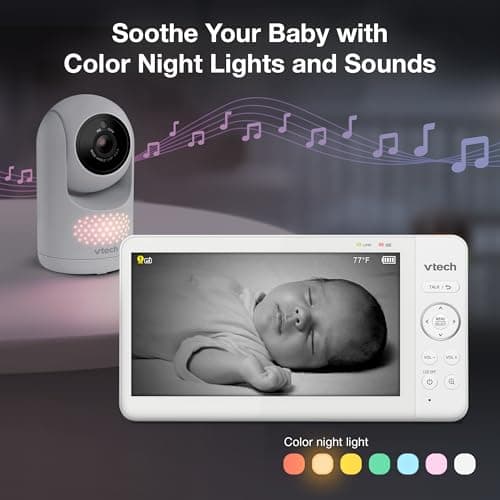 VTech 7" Baby Monitor with IPS Screen, Pan Tilt Zoom Camera, No WiFi Video Baby Monitor with Camera and Audio, Multi-Color Night Light, 2-Way Talk, Lullabies, Advanced HQ Max 7