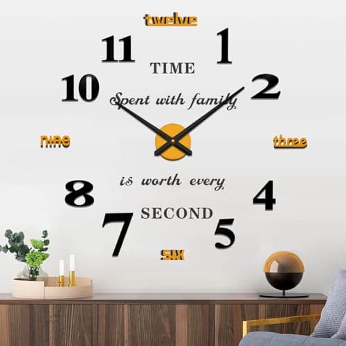 VANGOLD Giant Wall Clock for Living Room Decor, Decorative Wall Clocks Battery Operated (Gold Wall Decor)