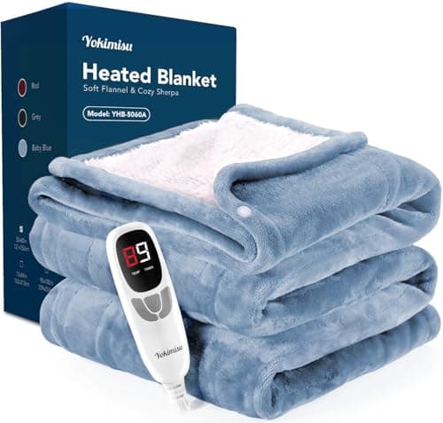 Yokimisu Heated Blanket Throw, 50x60 inches with 2 Wearable Buttons, Electric Blanket, 9 Heating Levels & 1-10H Auto Off & Fast Heating, for Office, Home, Sofa (Baby Blue)