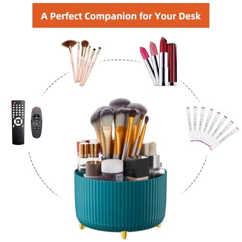 Marbrasse Desk Organizer, 360-Degree Rotating Pen Holder, Desk Organizers and Accessories with 5 Compartments Pencil Organizer, Art Supply Storage Box Caddy for Office, Home（Green） 6