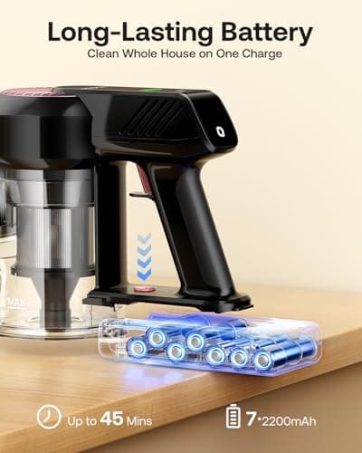 Trucozie Cordless Vacuum Cleaner for Home, Self-Standing Powerful Rechargeable Stick Vacuum for Pet Hair, Hardwood Floors & Carpets, Black 7