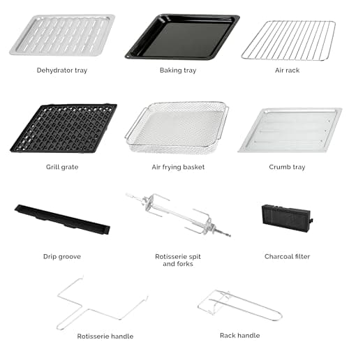 Kalorik Air Fryer Oven Grill MAXX Series 26-Quart with Smokeless Sear Technology Digital Controls Easy-View Door and 22 Smart Cooking Presets, Includes Cooking Accessories, 1700-Watts, Stainless Steel 6