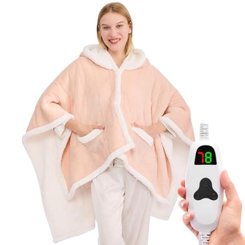 Wearable Heated Throw Blanket Electric Shawl,Christmas Birthday Gifts for Grandma,Gift for Mom and Elderly Women,Heated Robe Poncho Blanket Hoodie for Adult, 5-Position Timer 10-Heating Levels,Pink