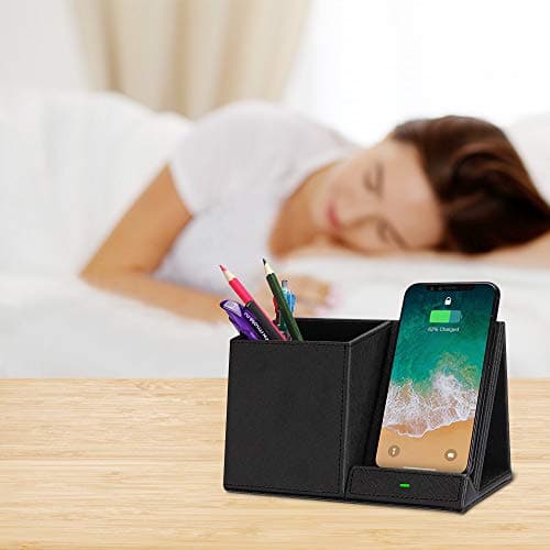 COSOOS Fast Wireless Charger with Desk Organizer, Desk Phone Charger Compatible with 15/15 Pro/15 Pro Max/14/13/12/11/XS/8 Plus, Galaxy S21/S20+/S10/Note 10/Note 9/(No AC Adapter) 7