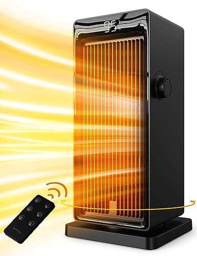 SANVINDER Space Heater, 1500W Space Heaters for Indoor Use Electric Heater for Bedroom, ECO Thermostat 90° Oscillating 24H Timer, Fast Heating, Remote Control, Safe for Home Office Room