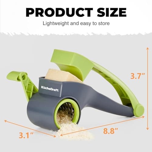 KucheCraft Cheese Grater hand crank, Kitchen Parmesan Cheese Grater with 2 Stainless Steel Drums, Rotary Cheese Graters Handheld for Grating and Shredding Hard Cheese, Chocolate 8