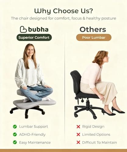 BUBHA Ergonomic Criss Cross Chair, Meditation Chair with Reclining Backrest & Adjustable Height, Cross Legged Office Chair with Wheels, Wide Kneeling Chair Leg Rest,ADHD Desk & Yoga Seat (Grey) 5