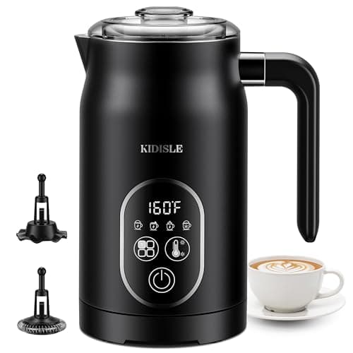 KIDISLE 4-in-1 Electric Milk Frother and Steamer, Milk Steamer with Auto Temperature Control, Warm & Cold Foam Maker, Fast Frother for Coffee, Latte, Hot Chocolate, Cappuccino, Macchiato, Black