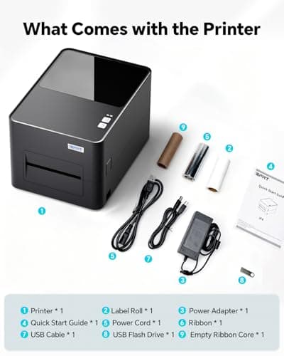 Thermal Transfer & Direct Thermal Label Printer, 4x6 Desktop Printer for Shipping Label Barcode Receipts Tag & Wrist Band, Compatible with UPS FedEx Amazon eBay Shopify, USB & Ethernet Connectivity 8