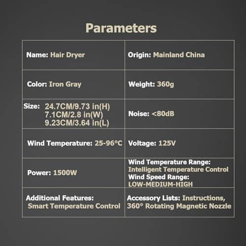 JINRI Hair Dryer, High Speed Ionic Low Noise Blow Dryer with Brushless Motor for Fast Drying, Thermo-Control Quiet Compact Hair Blow Dryer with Magnetic Nozzle for Home Travel Salon, 360g, Silver 9