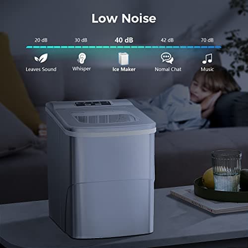 AGLUCKY Ice Makers Countertop with Self-Cleaning, 26lbs/24hrs, 9 Cubes Ready in 6 Mins, Portable Ice Machine with 2 Sizes Bullet Ice/Ice Scoop/Basket for Home/Kitchen/Office/Bar/Party, Grey 5