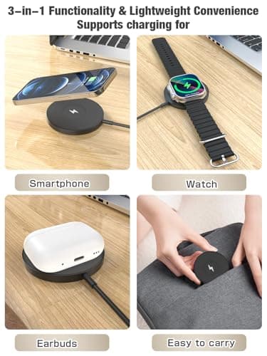 Dooplat 3 in 1 Magnetic Wireless Charging Pad for iPhone 12-16 Series, Charging Pad for Multiple Devices - Mag Safe Wireless Charger for Apple Watch 9/8/7/6/5/4/3/2/SE & AirPods 3/2/Pro Black 6