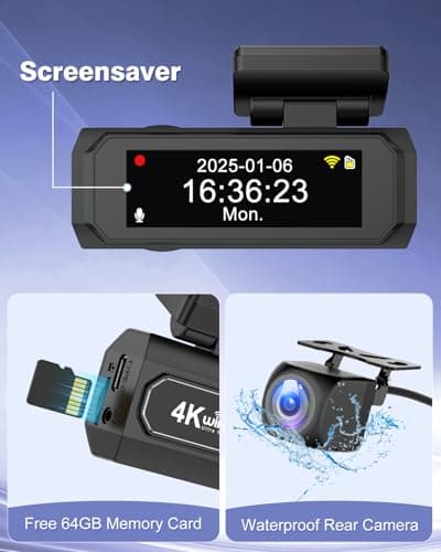4K Dash Cam Front and Rear, Otovoda WiFi Dash Camera for Cars with App, UHD 2160P Night Vision, 2.99" IPS Screen, Dashcam with 64GB Card, 24H Parking Mode, WDR 7
