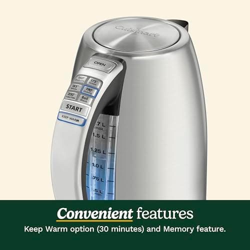 Cuisinart PerfecTemp 1.7-Liter Electric Kettle, Cordless Electric Tea Kettle, 1500W for Fast Heat-Up, 6 Preset Temperatures, 30-Minute Keep Warm, Stay Cool Nonslip Handle, CPK-17P1 5