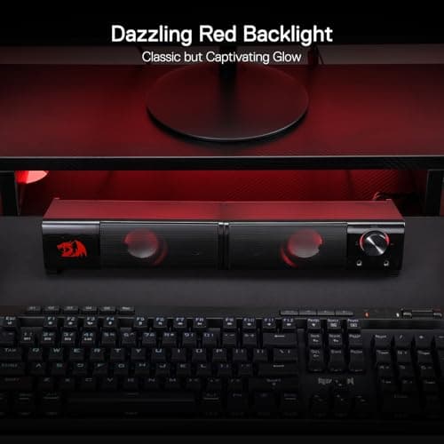 Redragon GS550 PC Gaming Speakers, 2.0 Channel Desktop Computer Sound Bar with Compact Maneuverable Size, Headphone Jack, Quality Bass & Decent Red Backlit, USB Powered w/ 3.5mm Cable 7