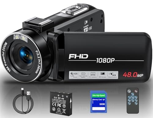 OLESIT Camcorder Video Camera 1080P Full HD 48MP Camcorder for YouTube 3.0 Inch IPS Screen Vlogging Camera 16X Digital Camera Video Recorder with Remote Control, 32G SD Card and Battery