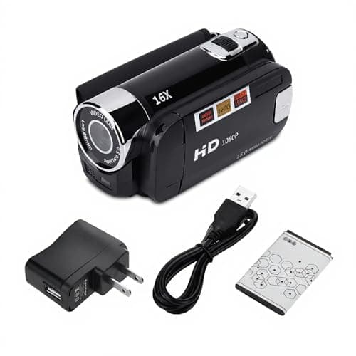 Handheld Video Camcorder FHD 16x Digital Zoom, Tragbar Digital Camera with COMS Sensor, Builtin Speaker, 270 ° Rotary Screen, Video Camera for Kids(Black)