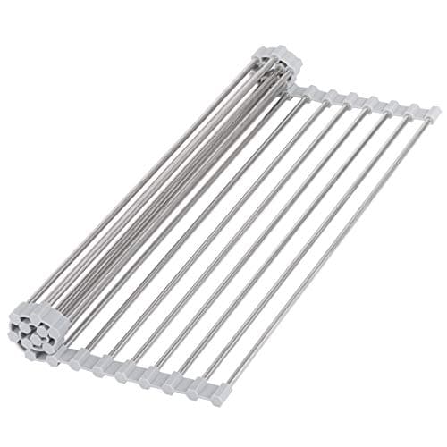 Hhyn Roll-Up Sink Drying Rack 17.7"(L) x 13.8"(W) - Multipurpose Heat Resistant Over The Stainless Steel & Silicone Dish Rollable Kitchen Drainer, Gray