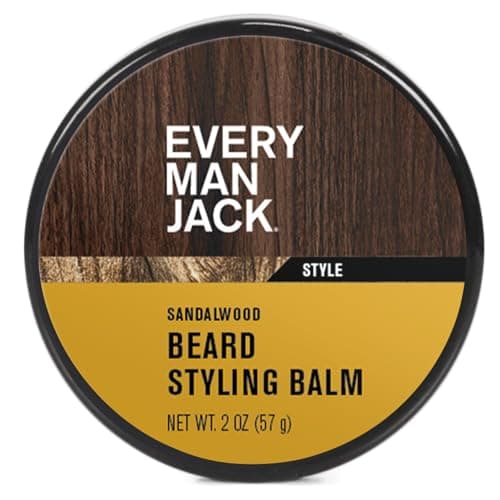 Every Man Jack Beard Styling Balm - Light Sandalwood Scent - Moisturize, Strengthen, and Style Your Beard - Medium Hold - Made w/Naturally Derived Ingredients like Candelilla Wax and Shea Butter - 2oz