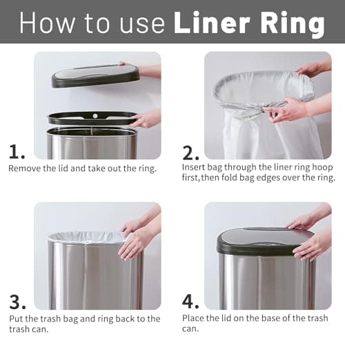 Ninestars Automatic Touchless Infrared Motion Sensor Trash Can, 13 Gal 50L, Stainless Steel Base (Rectangular, Black Lid), Black Trim 6