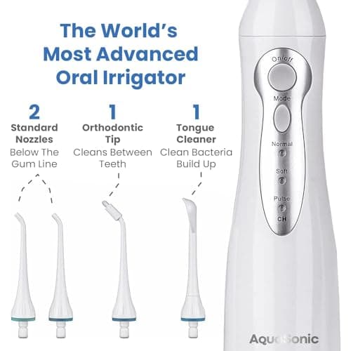 AquaSonic Home Dental Center Rechargeable Power Toothbrush & Smart Water Flosser - Complete Family Oral Care System - 10 Attachments and Tips Included - Various Modes & Timers (White) 5