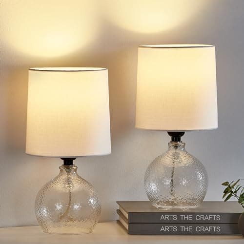 EJIAXIN Small Table Lamps Set of 2-13.5" Modern Table Lamp for Bedroom - Bedside Lamps - Glass Table Lamp for Small Spaces, Living Room, Nightstand, Office, Side Desk Lamp, End Table