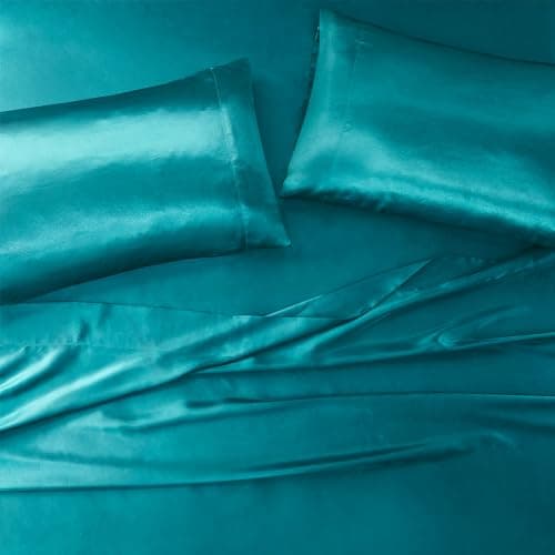 Madison Park Essentials Satin Luxury Wrinkle-Free High-Luster and Silk Standard Teal 2 5