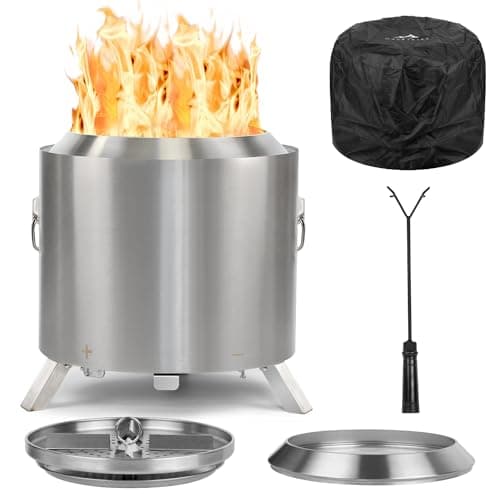 ZCCQ Smokeless Fire Pit, Foldable Feet Portable Outdoor Firepit with Wood Burning,304 Stainless Steel Fire Pits with Removable Ash Pan,Ideal for Camping,H: 18.2 in x Dia: 17.8 in, 22 lbs