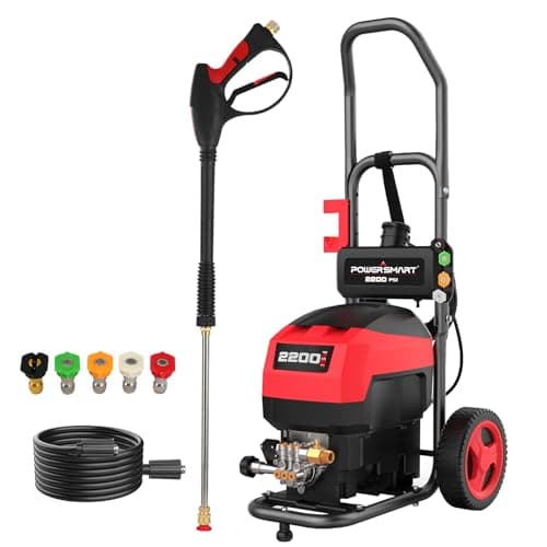 PowerSmart Electric Pressure Washer 1.2 GPM with Onboard Soap Tank, Metal Spray Wand, 5 Nozzle Set for Cars, Patio, Decks, and Fences (DB1001)