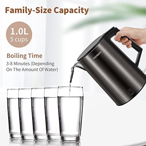 Electric Kettle Stainless Steel,1.0L Double Wall Electric Tea Kettle, Cool Touch Water Kettle & Hot Water Boiler for Boiling Water,Auto Shut-Off & Boil-Dry Protection,120V, 2 Year Warranty, Blue 5