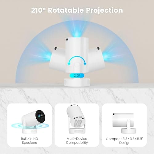 Mini Projector with WiFi and Bluetooth, Portable Projector 4k 1080P Support 5w Sound Base Speaker, 170 ANSI, Android 11, Auto Vertical Keystone Smart Proyector for Home Bedroom Outdoor, HY300 Ultra 5