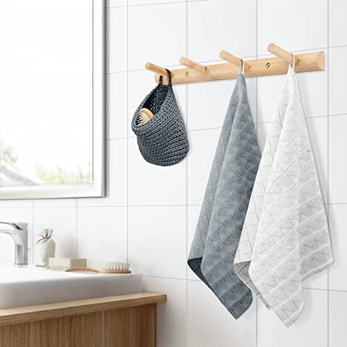 Homode Modern Bamboo Wooden Entryway Coat Hooks, Bathroom Kitchen Towel Rack, Wall Mounted Coat Rack Hat Hanger with 4 Hanging Pegs (Natural) 9