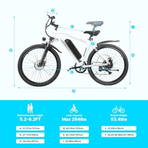 Hoverfly OUREA Electric Bike 26", 750W Peak Motor Mountain Ebike, Up to 40 Miles 20MPH Removable Battery, 7-Speed and Shock Absorber, Electric Commuter Bike for Adults White 7