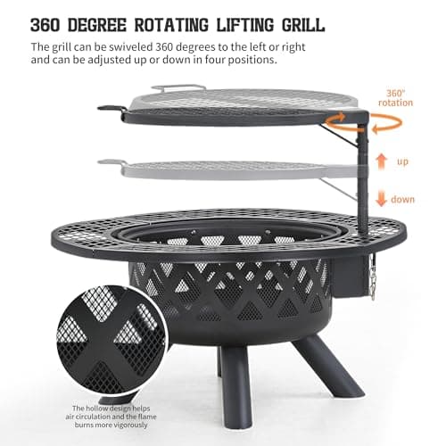 BALI OUTDOORS Fire Pit with Poker, 32 inch Outdoor Fire Pit Patio, Wood Burning Firepits for Outside with Grill 8