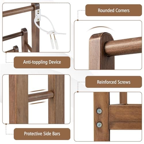 Giantex Towel Rack for Bathroom - 3 Tier Freestanding Towel Racks with Storage Shelf, Wood Hand Towel Drying Stand, Blanket Holder for Living Room, Laundry Room, 18" L x 9" W x 34" H (Rustic Brown) 6