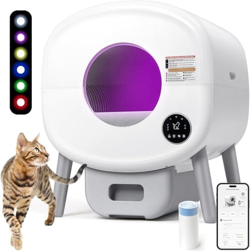 Fsitego Self Cleaning Cat Litter Box: Extra Large Automatic Litter Box for Multiple Cats, Odor-Free, App-Controlled, Ambient Light Waste Disposal