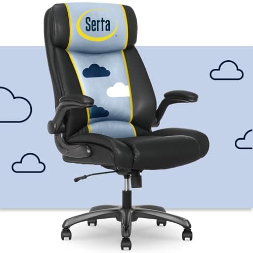 Serta Torrington Big & Tall Office Chair, with Flip-Up Padded Armrests, Ultra-Comfortable ComfortCoils Seat Cushion Technology, Modern Executive Premium PU Desk Chair, Black