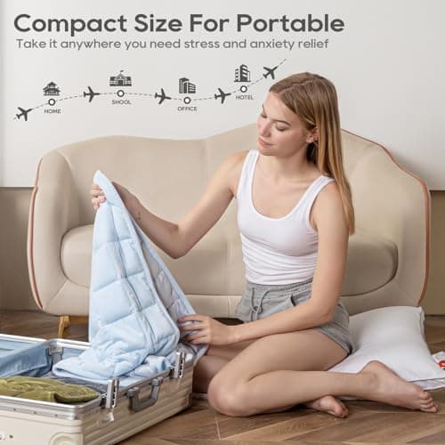 Small Weighted Blanket for Adults (Double-sided),Weighted Lap Pad 7lbs Throw for Travel,Calming,Relaxation-Reversible Warm Crystal Velvet and Cooling Tencel,Machine Washable,Blue 29x24 inches 6