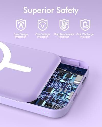 podoru for Magsafe Battery Pack, 5000mAh Magnetic Power Bank with Type-C Cable 20W PD Fast Charging Lighting Input Wireless Portable Charger for iPhone iPhone 17/16/15/14/13/12/ All Series-Purple 7