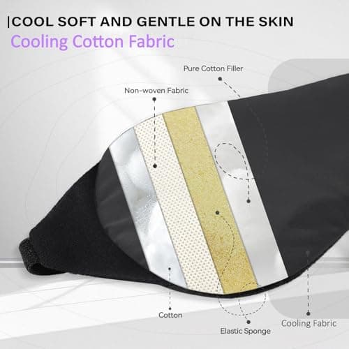 ZLZQER Cooling Cotton Eye Sleep Mask for Men & Women, Soft & Breathable, Pressure-Free Design for Side Sleepers, Adjustable Light Blocking Mask for Sleeping, Travel & Naps (Black) 6