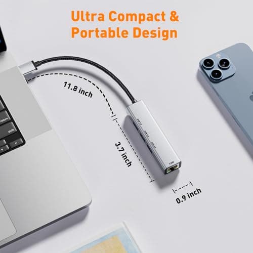UANTIN USB 3.0 to Ethernet Adapter Gigabit | 3-Port USB-A 3.0 Hub with 10/100/1000 RJ45 Adapter,Aluminum 4-in-1 USBA to LAN Network Converter for Surface Pro,Chromebook,Dell and Laptop 7