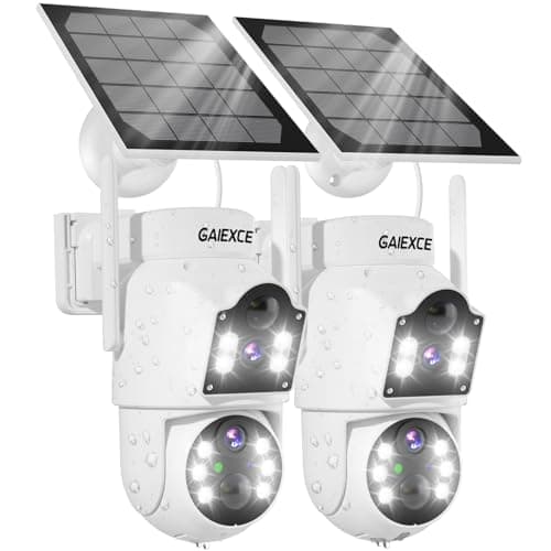 GAIEXCE Solar Security Cameras Wireless Outdoor【Dual Lens】 100% Wire-Free Battery Powered Camera, Pan Tilt, 4MP Color Night Vision, PIR Motion Detection, Spotlight/Siren Alarm, Only 2.4G WiFi