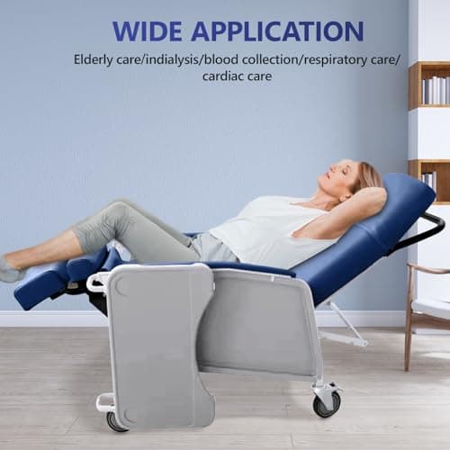 Helsevesen Medical Recliner, Traditional 3 Position Recliner for Elderly, Reclining Geri Chair with Wheels, Tray, and Elevating Legrests for Seniors, Blue Ridge 7