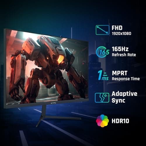 KTC 24 Inch Gaming Monitor FHD 1080P Fast IPS 165Hz, 125% sRGB 1ms HDR Zero-Frame Computer Monitor, HDMI 2.0x2, DisplayPort 1.4x2, FreeSync & G-Sync, Tilt, VESA Compatible, Eye Care, H24T09P 2