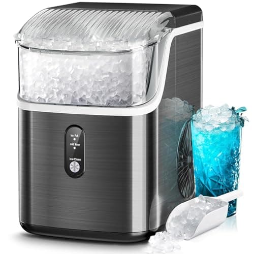 Kismile Nugget Ice Makers Countertop,Portable Ice Machine with Crushed Ice, Self-Cleaning,One-Click Operation for Home Use(Dark Black)