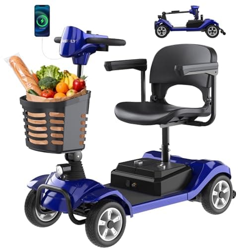 Hoverfly T4 Mobility Scooter for Seniors, Max 12.4-Mile Range & 3.7 mph, 3-Position Seat & Anti-slip Rear Wheel, Removed Battery&Quick Fold Design, Solid 9" Tire&330 lb Capacity, Ease of Assembly Blue